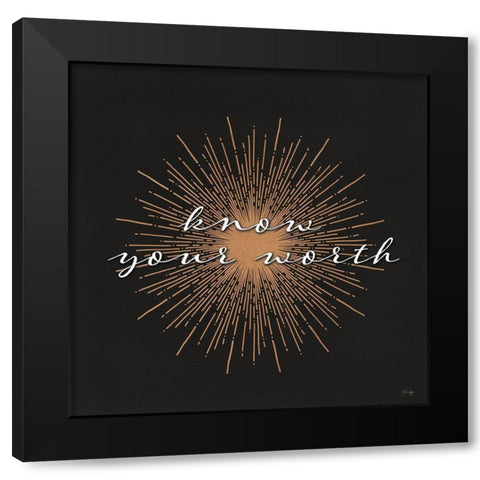 Know Your Worth Black Modern Wood Framed Art Print by Yass Naffas Designs