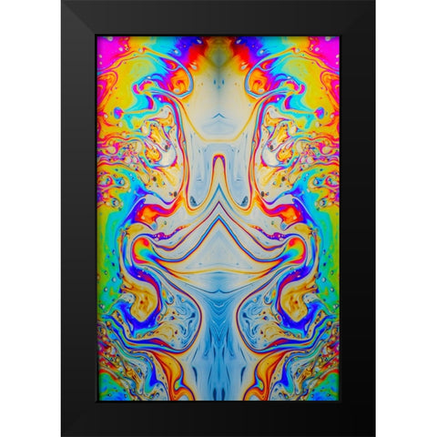 Abstract pattern of refracted light in soap bubble Black Modern Wood Framed Art Print by Jones, Adam