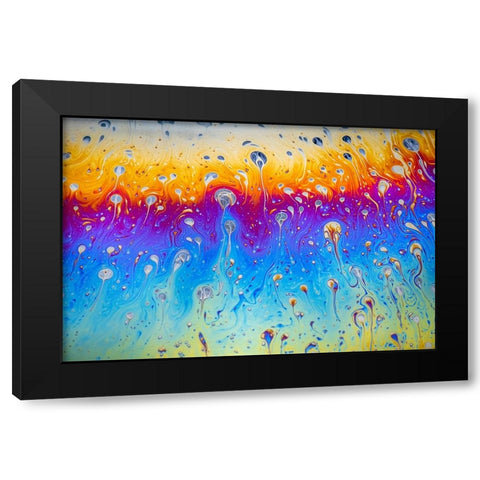 Abstract pattern of refracted light in soap bubble Black Modern Wood Framed Art Print by Jones, Adam