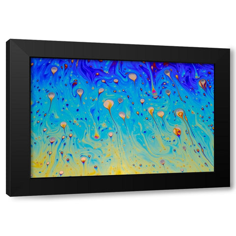 Abstract pattern of refracted light in soap bubble Black Modern Wood Framed Art Print by Jones, Adam