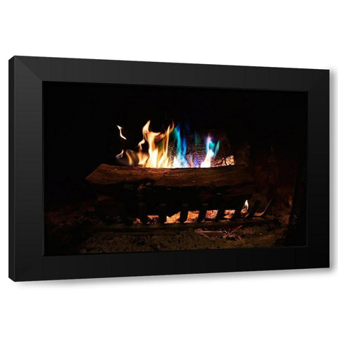 Colorful flames in a fireplace Black Modern Wood Framed Art Print by Herbig, David