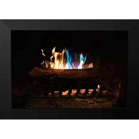 Colorful flames in a fireplace Black Modern Wood Framed Art Print by Herbig, David