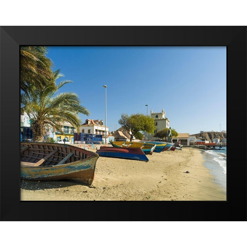 View of Marina and Porto Grande City Mindelo-a seaport on the island Sao Vicente-Cape Verde Africa Black Modern Wood Framed Art Print by Zwick, Martin