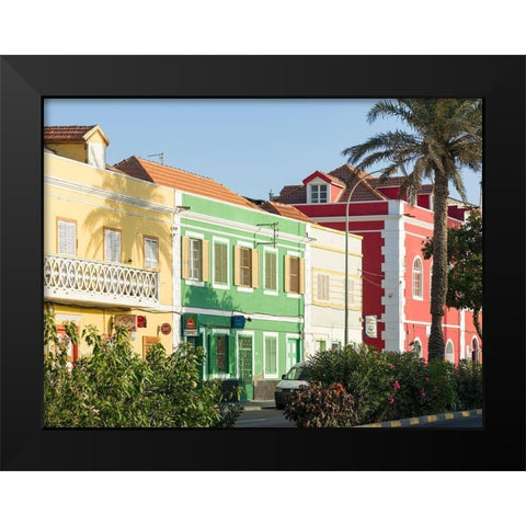 Rua de Praia or Avenida da Republica with old townhouses of trading companies Africa Black Modern Wood Framed Art Print by Zwick, Martin