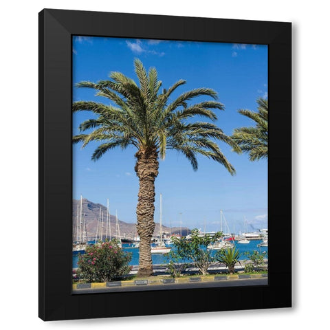 View of Marina and Porto Grande City Mindelo-a seaport on the island Sao Vicente-Cape Verde Africa Black Modern Wood Framed Art Print by Zwick, Martin