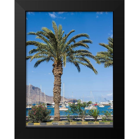 View of Marina and Porto Grande City Mindelo-a seaport on the island Sao Vicente-Cape Verde Africa Black Modern Wood Framed Art Print by Zwick, Martin