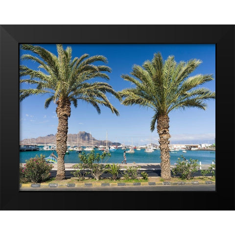 View of Marina and Porto Grande City Mindelo-a seaport on the island Sao Vicente-Cape Verde Africa Black Modern Wood Framed Art Print by Zwick, Martin