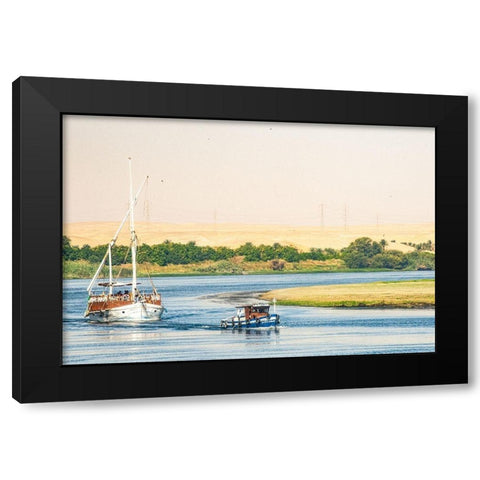 Upper Egypt-Aswan-between and Edfu on a meander of the Nile-the Amelia under tow Black Modern Wood Framed Art Print with Double Matting by Jones, Alison