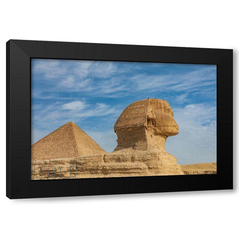 Africa-Egypt-Cairo Giza plateau Great Sphinx of Giza in front of the Great Pyramid of Giza Black Modern Wood Framed Art Print by Wilson, Emily