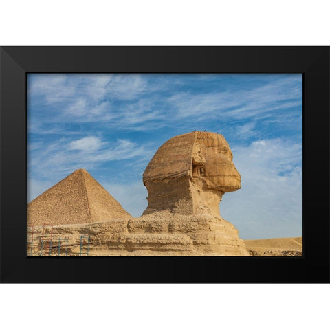 Africa-Egypt-Cairo Giza plateau Great Sphinx of Giza in front of the Great Pyramid of Giza Black Modern Wood Framed Art Print by Wilson, Emily