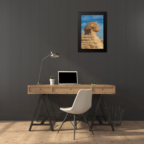 Africa-Egypt-Cairo Giza plateau Great Sphinx of Giza in front of the Great Pyramid of Giza Black Modern Wood Framed Art Print by Wilson, Emily
