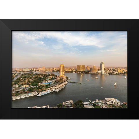 Africa-Egypt Cairo View of downtown Cairo and the Nile River Black Modern Wood Framed Art Print by Wilson, Emily
