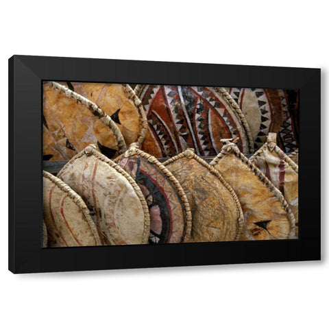 Kenya Masai shields at a roadside display Black Modern Wood Framed Art Print by Grall, Don