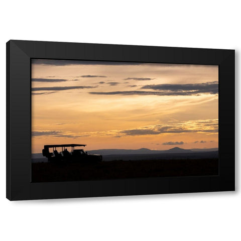 Africa-Kenya-Northern Serengeti Plains-Maasai Mara-Mara sunrise with safari jeep silhouette Black Modern Wood Framed Art Print by Hopkins, Cindy Miller