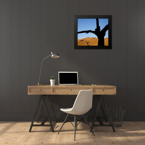 Namibia, Sossusvlei Dead trees with sand dune Black Modern Wood Framed Art Print by Kaveney, Wendy