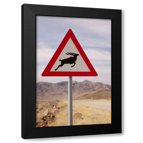 Namibia, Namib Desert, Kudu crossing caution sign Black Modern Wood Framed Art Print by Kaveney, Wendy