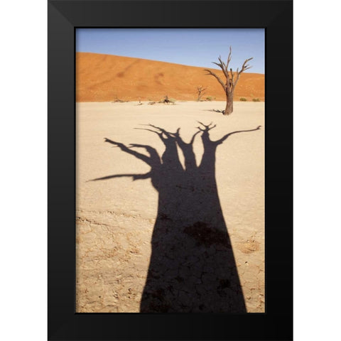 Namibia, Sossusvlei Dead tree casts shadow Black Modern Wood Framed Art Print by Kaveney, Wendy
