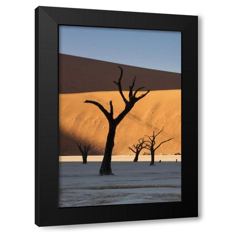 Namibia, Sossusvlei Sunrise on dead trees Black Modern Wood Framed Art Print by Kaveney, Wendy