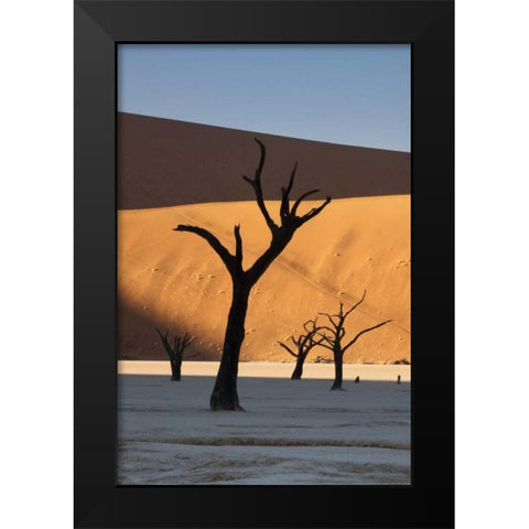 Namibia, Sossusvlei Sunrise on dead trees Black Modern Wood Framed Art Print by Kaveney, Wendy