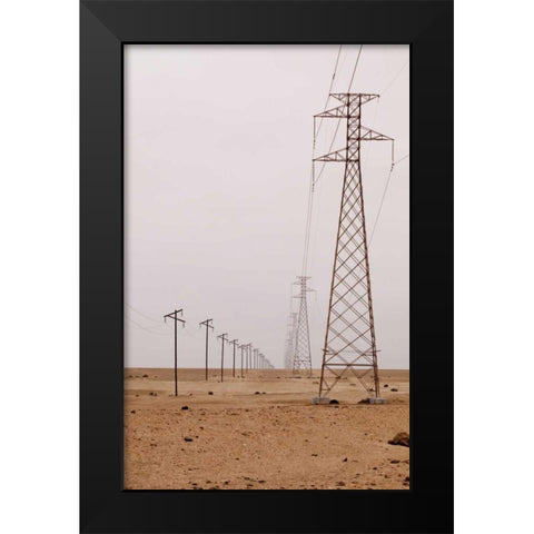 Namibia, Swakopmund Power and telephone lines Black Modern Wood Framed Art Print by Kaveney, Wendy