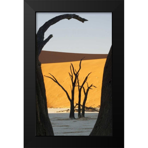 Trees and dunes, Dead Vlei, Sossusvlei, Namibia Black Modern Wood Framed Art Print by Kaveney, Wendy
