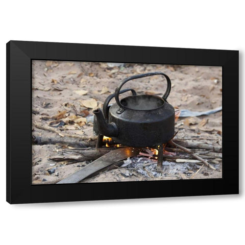 Namibia, Nhoma Kettle heats on an open fire Black Modern Wood Framed Art Print with Double Matting by Kaveney, Wendy
