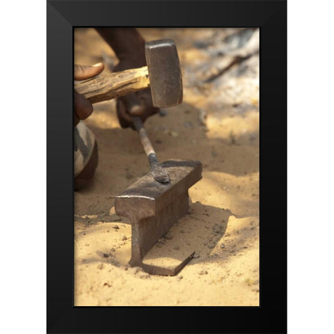 Namibia, Caprivi Strip Bushman makes a spear Black Modern Wood Framed Art Print by Kaveney, Wendy