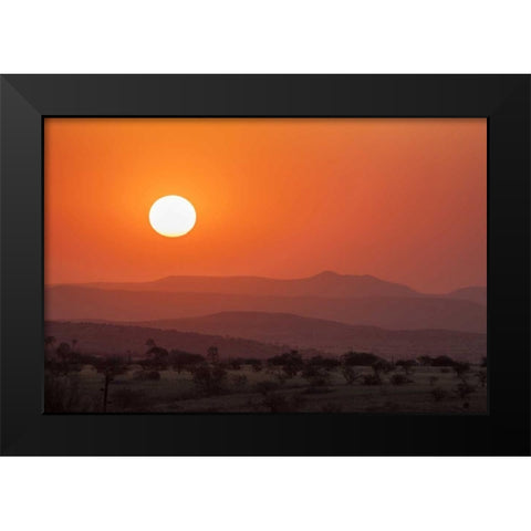 Namibia, Damaraland Orange sunset over mountains Black Modern Wood Framed Art Print by Kaveney, Wendy