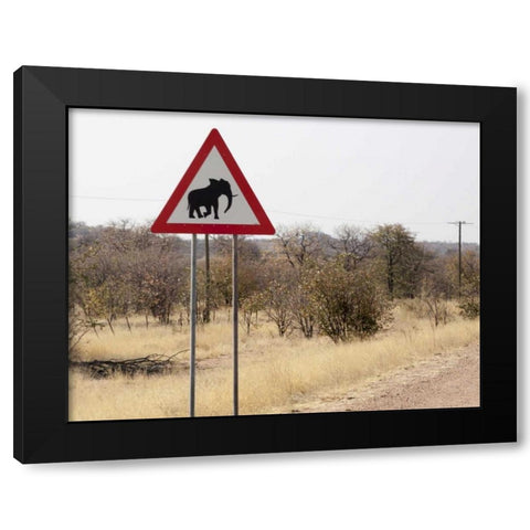 Namibia, Damaraland Sign warning about elephants Black Modern Wood Framed Art Print with Double Matting by Kaveney, Wendy