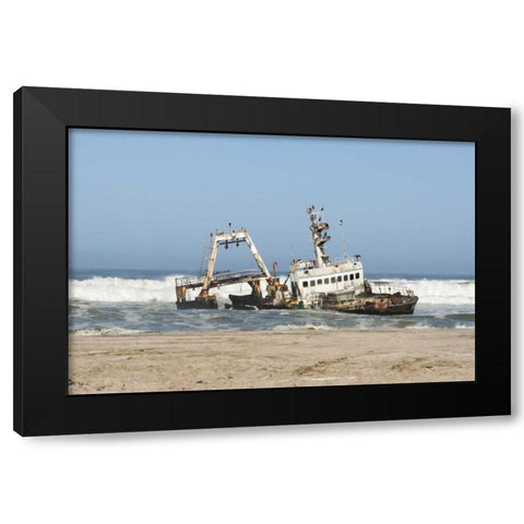 Namibia, Henties Bay Stranded shipwreck Ziela Black Modern Wood Framed Art Print by Kaveney, Wendy
