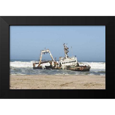 Namibia, Henties Bay Stranded shipwreck Ziela Black Modern Wood Framed Art Print by Kaveney, Wendy