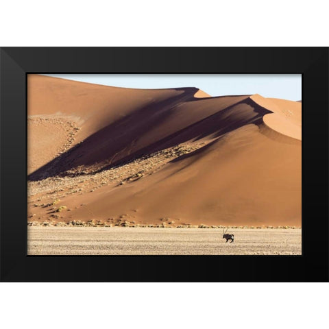 Namibia, Namib-Naukluft Park Sand dunes and Oryx Black Modern Wood Framed Art Print by Kaveney, Wendy