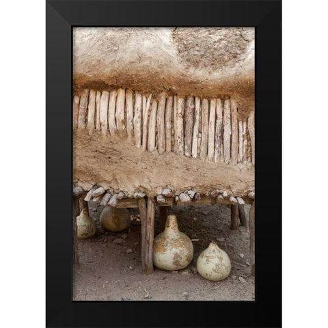 Namibia, Opuwo Gourds under food storage hut Black Modern Wood Framed Art Print by Kaveney, Wendy