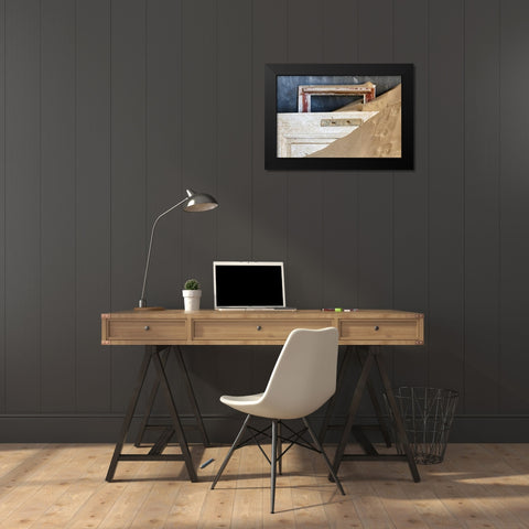 Namibia, Kolmanskop Door and window frame Black Modern Wood Framed Art Print by Kaveney, Wendy