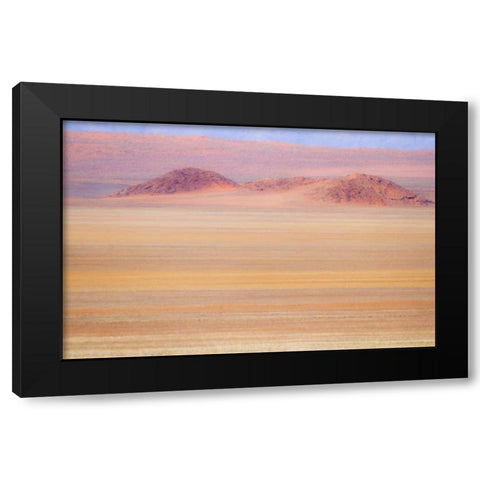 Namibia Heat distorts grassy plain and dunes Black Modern Wood Framed Art Print by Young, Bill