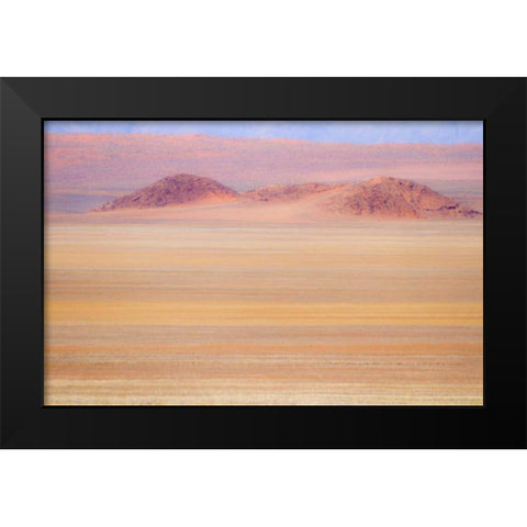 Namibia Heat distorts grassy plain and dunes Black Modern Wood Framed Art Print by Young, Bill