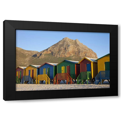 Beach huts, Muizenberg, Cape Town, South Africa Black Modern Wood Framed Art Print with Double Matting by Young, Bill