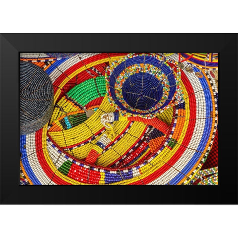 Africa-Tanzania Display of Maasai bead crafts  Black Modern Wood Framed Art Print by Jaynes Gallery