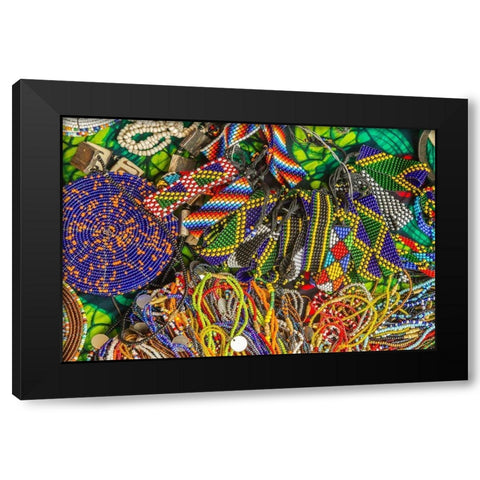 Africa-Tanzania Display of Maasai bead crafts  Black Modern Wood Framed Art Print with Double Matting by Jaynes Gallery