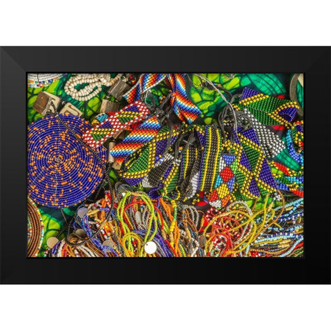 Africa-Tanzania Display of Maasai bead crafts  Black Modern Wood Framed Art Print by Jaynes Gallery
