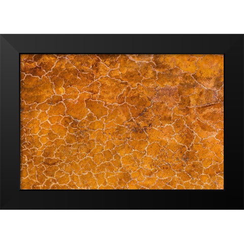 Africa-Tanzania-Aerial view of patterns of yellow algae and salt formations in shallow salt waters Black Modern Wood Framed Art Print by Souders, Paul