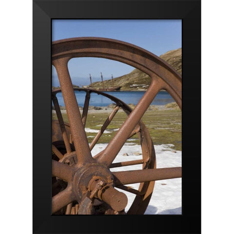 South Georgia Isl, Rusty whaling machinery Black Modern Wood Framed Art Print by Paulson, Don