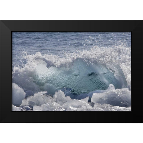 South Georgia Isl, Wirik Bay Wave on the beach Black Modern Wood Framed Art Print by Paulson, Don