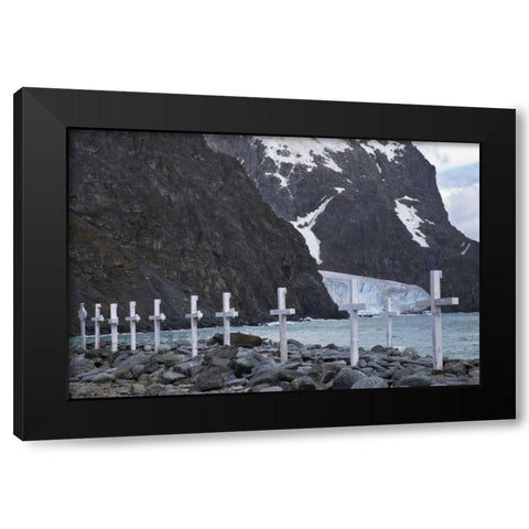 Laurie Island Grave markers in stony beach Black Modern Wood Framed Art Print by Young, Bill