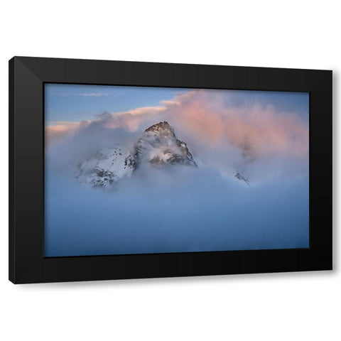 Antarctica-South Georgia Island-Stromness Bay Cloud-covered mountain at sunset  Black Modern Wood Framed Art Print with Double Matting by Jaynes Gallery