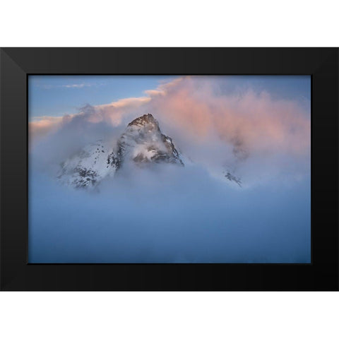 Antarctica-South Georgia Island-Stromness Bay Cloud-covered mountain at sunset  Black Modern Wood Framed Art Print by Jaynes Gallery