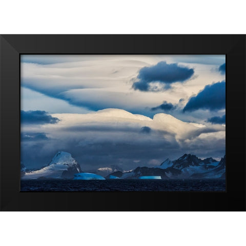 Landscape of iceberg and island in the South Atlantic Ocean-Antarctica Black Modern Wood Framed Art Print by Su, Keren