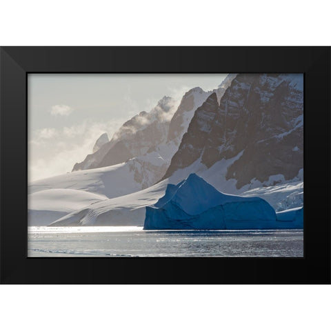Landscape of snow covered island with iceberg in South Atlantic Ocean-Antarctica Black Modern Wood Framed Art Print by Su, Keren