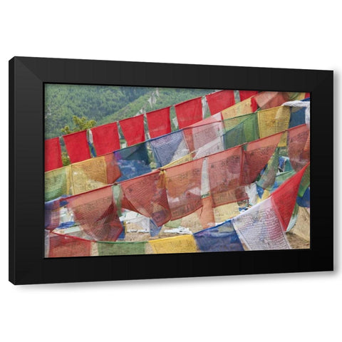 Asia, Bhutan, Thimphu Colorful prayer flags Black Modern Wood Framed Art Print by Kirkland, Dennis