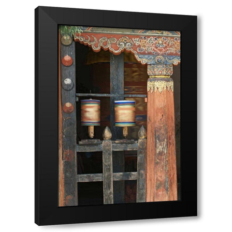 Bhutan, Bumthang Prayer wheel at Jampey Lhakhang Black Modern Wood Framed Art Print with Double Matting by Kirkland, Dennis